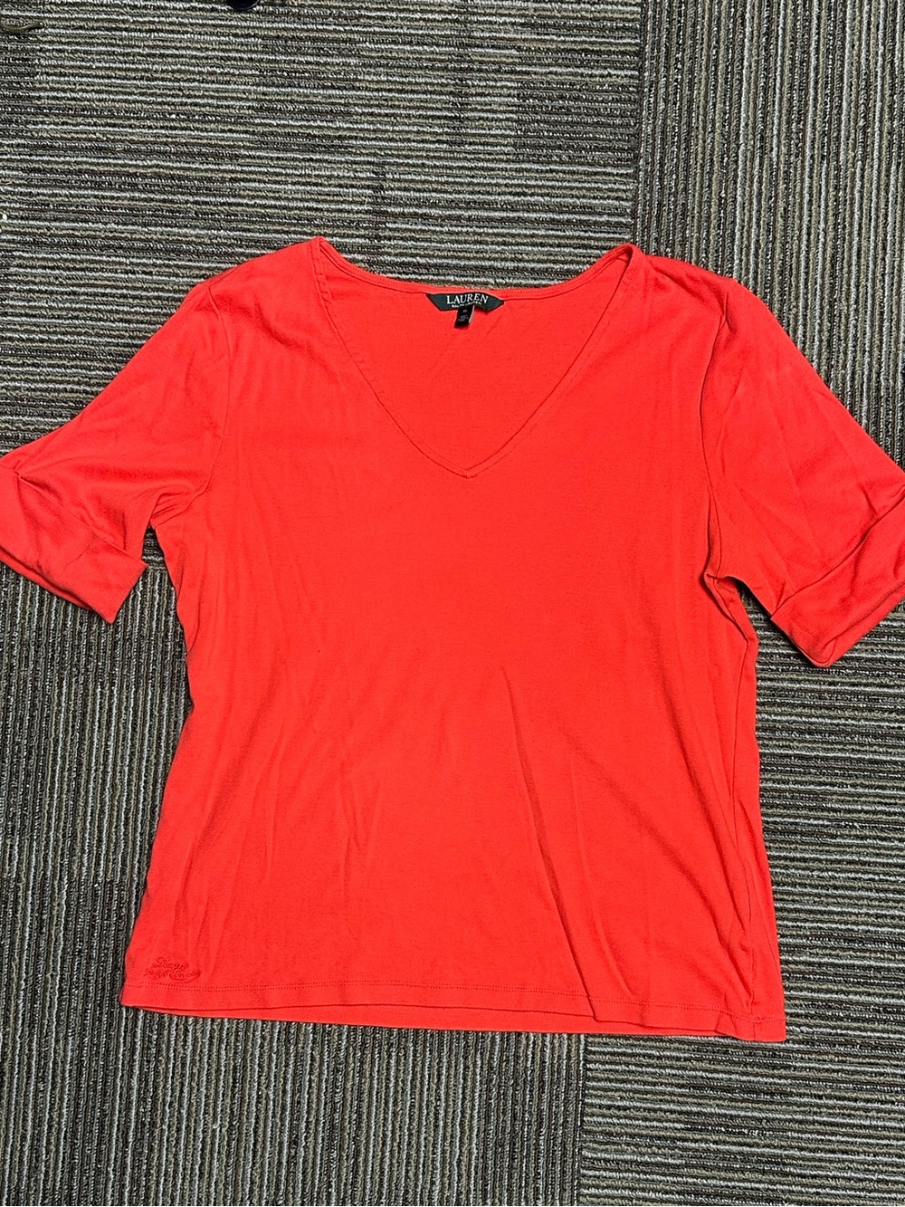 Ralph Lauren, extra large V-neck, short sleeve, cuffed shirt, dark salmon